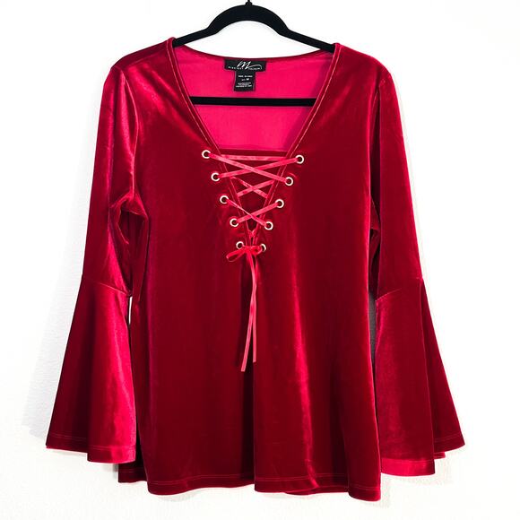 Midnight Velvet Tops - Midnight Velvet Lace Up Top Womens M Bell Sleeve Ren Faire Goth Fairy Costume